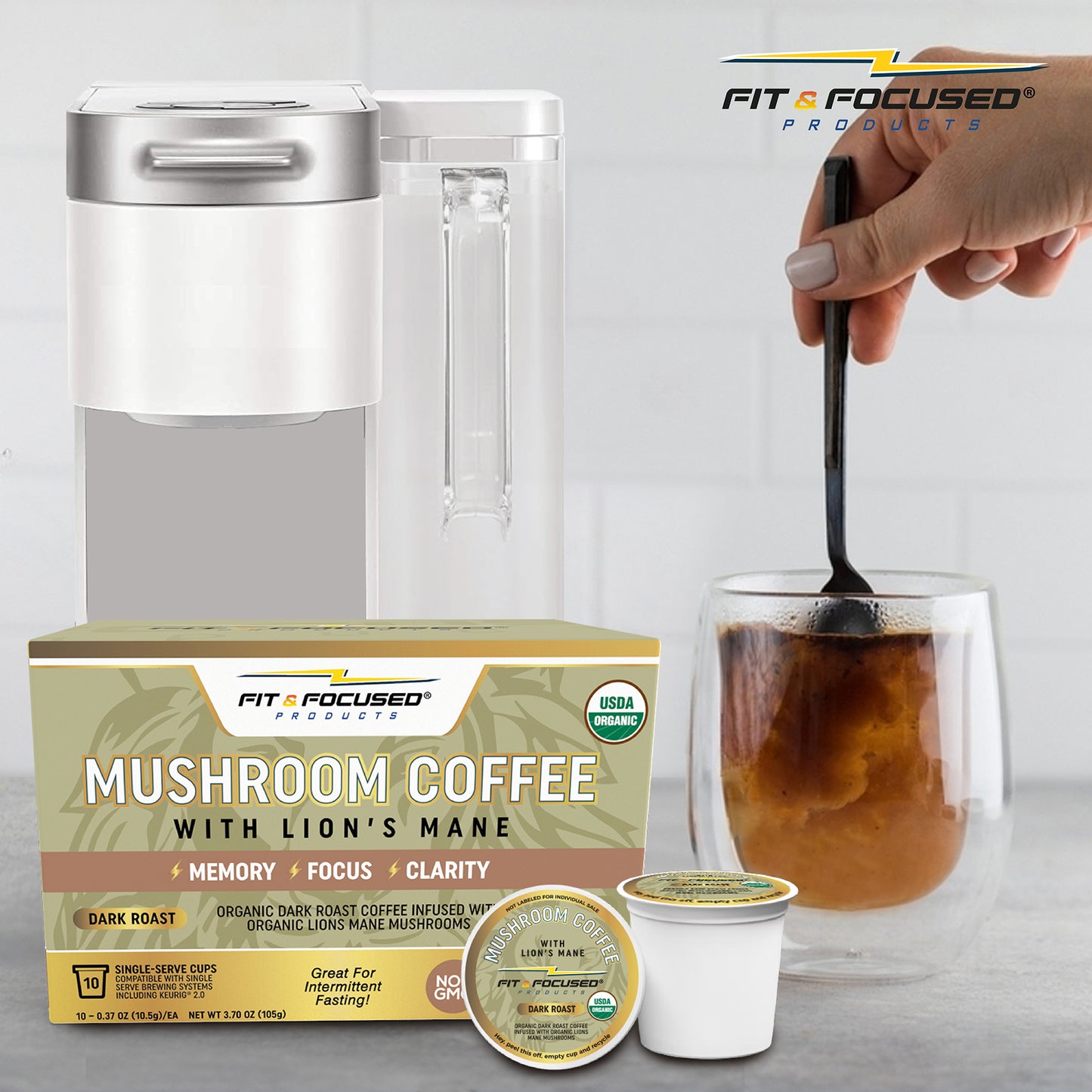 Organic Mushroom Coffee Pods With Lion's Mane - Keto Friendly Focus Coffee K-Cups for Memory and Brain Fog - Vegan, Low Acidity, and Natural Vitamin B and Potassium