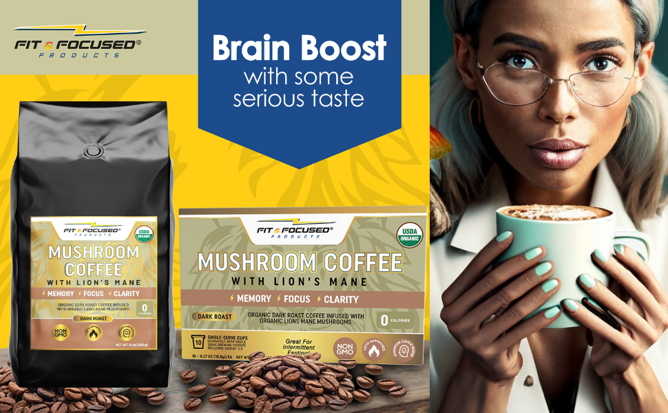 Organic Mushroom Coffee With Lion's Mane - Keto Focus Coffee For Immunity, Memory & Brain Function