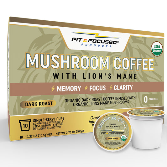 Organic Mushroom Coffee Pods With Lion's Mane - Keto Friendly Focus Coffee K-Cups for Memory and Brain Fog - Vegan, Low Acidity, and Natural Vitamin B and Potassium